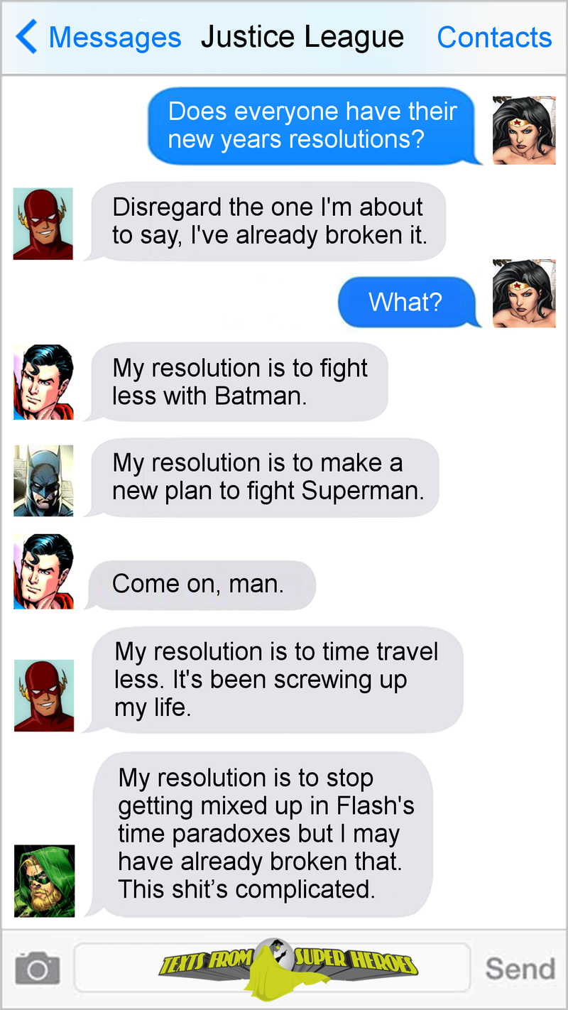 This is from the Texts from Super Heroes tumblr page. I thought it was more appropriate than a traditional cover photo.